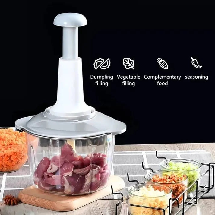 Hand chopper Manual Food Chopper, 2000ML Speedy Chopper with 3 Curved Stainless Steel Blades