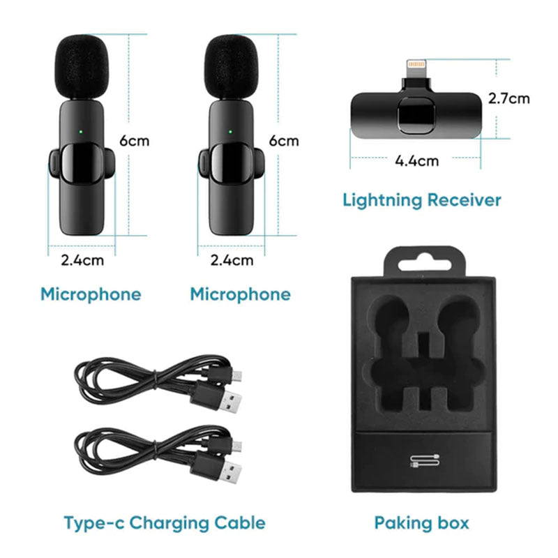 K9 Wireless Microphone dual Lavalier with USB Type C Cable -