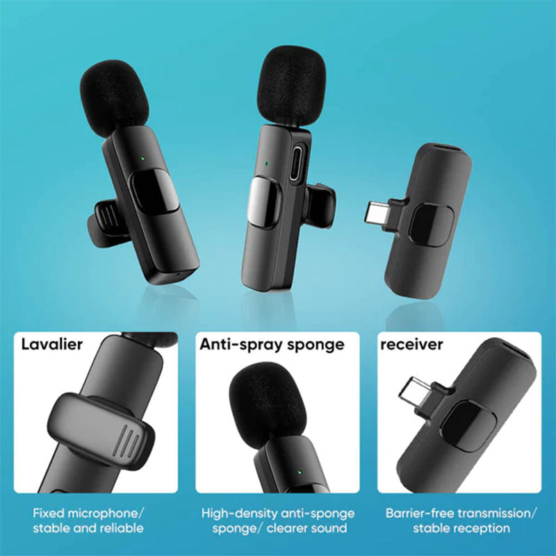 K9 Wireless Microphone dual Lavalier with USB Type C Cable -
